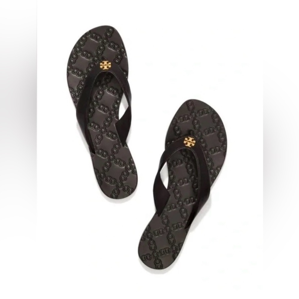 Tory Burch Women’s Leather Monroe Black Thong Sandals Size 7 - Picture 9 of 10